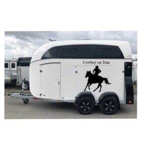 Pferdeanhaenger Cowboy on Tour Aufkleber Sticker Personalisiert