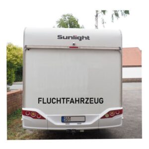 Fluchtfahrzeug Schriftzug Wohnmobil Aufkleber