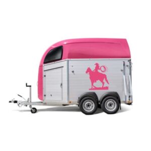 Aufkleber fuer Pferdeanhaenger  "Cowgirl on Horse"