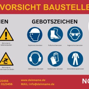 Bauzaunbanner 340 x 173 cm, farbig bedruckt, umsäumt + Ösen im Abstand von 50 cm rundum