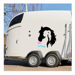 pferdeanhaenger pferd mit mädchen aufkleber personalisiert