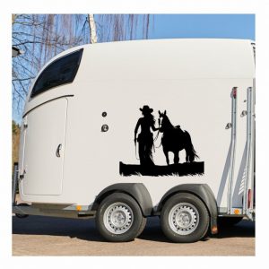 pferdeanhänger aufkleber western cowgirl frau mit pferd