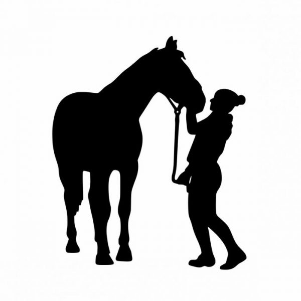 aufkleber fuer pferdeanhaenger "frau mit pferd" personalisiert.