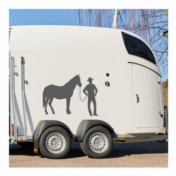 pferdeanhaenger aufkleber western mann mit pferd