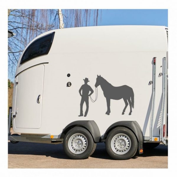 pferdeanhaenger aufkleber western mann mit pferd