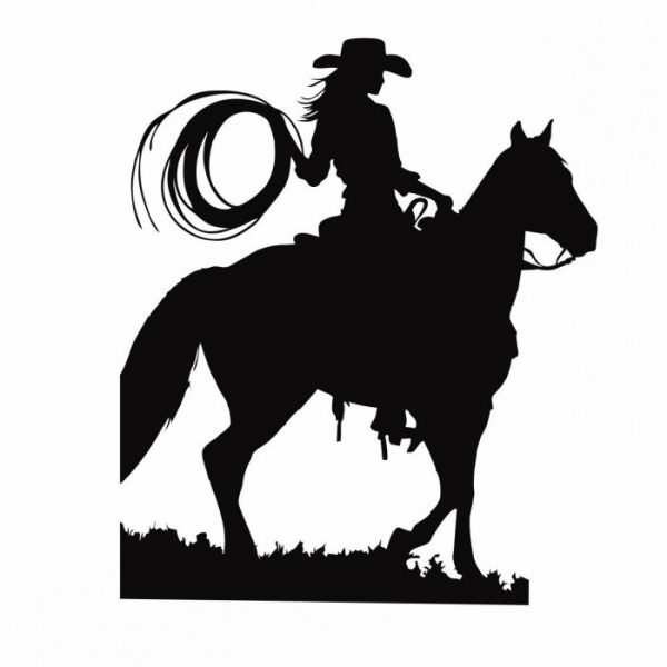 aufkleber fuer pferdeanhaenger "cowgirl on horse"