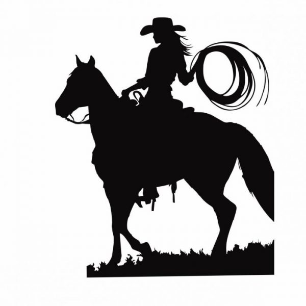 aufkleber fuer pferdeanhaenger "cowgirl on horse"