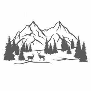 romantische berglandschaft alpen aufkleber mit hirsch