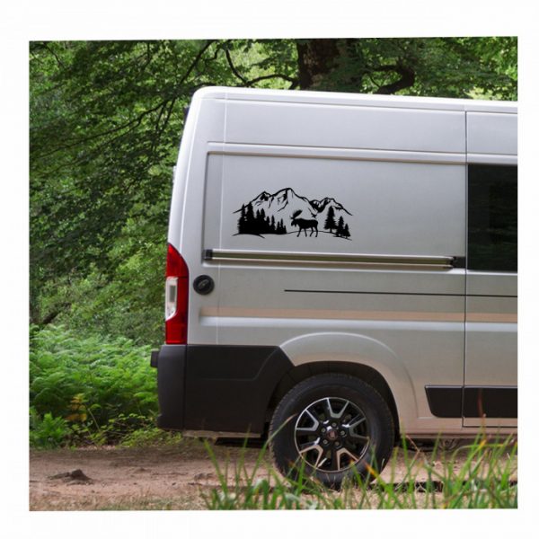 wohnmobil aufkleber elch in den bergen