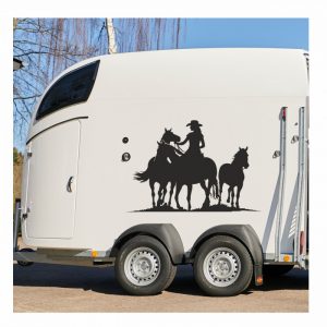 reiterin mit pferde aufkleber Pferdeanhänger Aufkleber