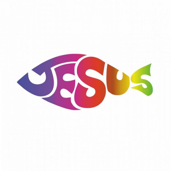 ichthys fisch aufkleber bunt