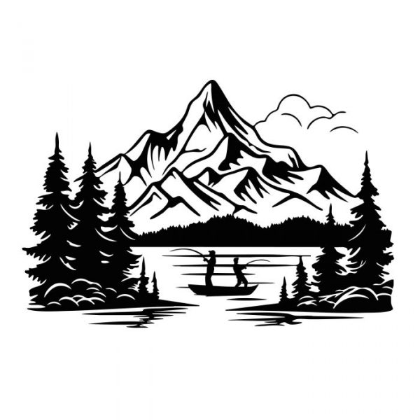 bergsee mit angler wohnmobil aufkleber