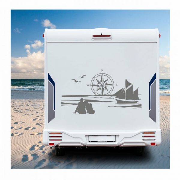 wohnmobil aufkleber paar am strand.