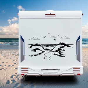 mit hund barfuss am strand aufkleber bis xxl