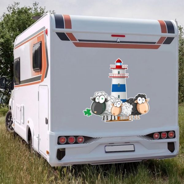 wohnmobil aufkleber leuchtturm blau, schafe, groß und wetterfest