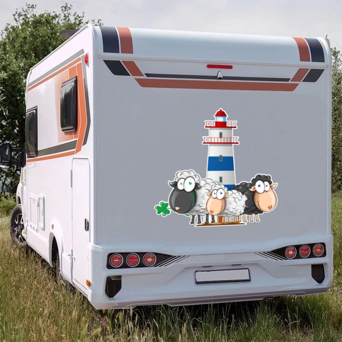 wohnmobil aufkleber leuchtturm blau, schafe, groß und wetterfest