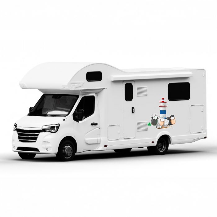wohnmobil aufkleber leuchtturm blau, schafe, groß und wetterfest