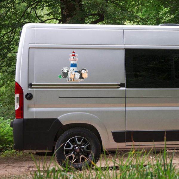 wohnmobil aufkleber leuchtturm blau, schafe, groß und wetterfest