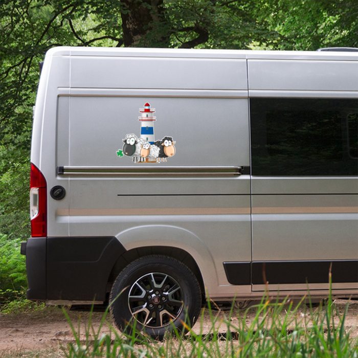wohnmobil aufkleber leuchtturm blau, schafe, groß und wetterfest