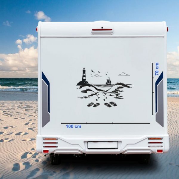 wohnmobil aufkleber leuchtturm, schiff und strand