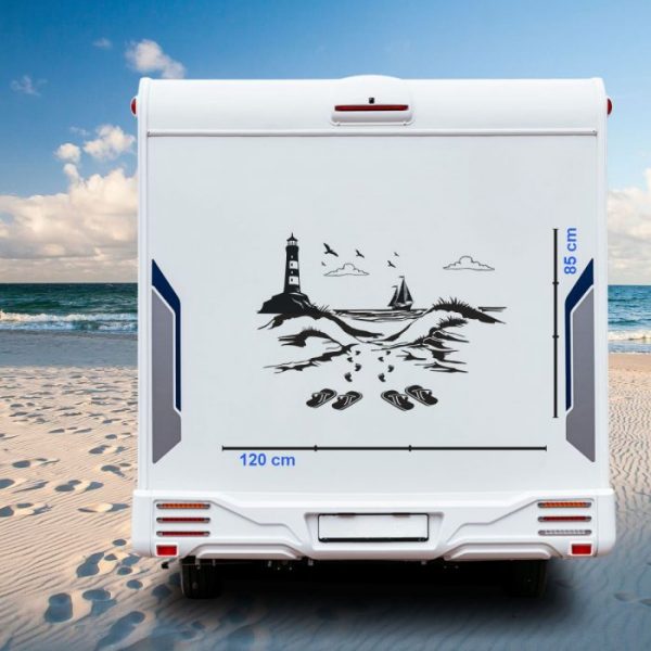 wohnmobil aufkleber leuchtturm, schiff und strand