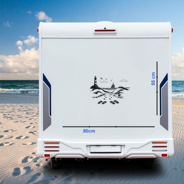 wohnmobil aufkleber leuchtturm, schiff und strand