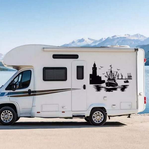 wohnmobil aufkleber hamburg hafen motiv schiff und kran