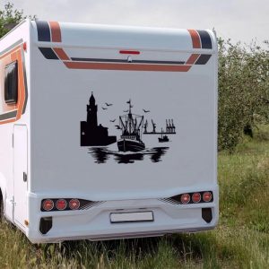 wohnmobil aufkleber hamburg hafen motiv schiff und kran